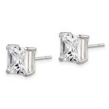 Sterling Silver Square CZ Stud Earrings Four Prong Basket