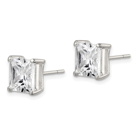 Sterling Silver Square CZ Stud Earrings Four Prong Basket