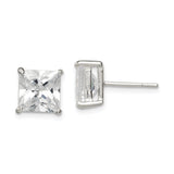 Sterling Silver Stud Earrings for Women with Square Cut Clear Cubic Zirconia in Four Prong Basket Setting, Minimalist Everyday Silver Jewelry, Elegant Modern Style for Formal or Casual Wear