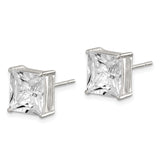 Sterling Silver Stud Earrings with Princess Cut Cubic Zirconia, Classic Square Solitaire Design