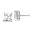 Sterling Silver Stud Earrings with Princess Cut Cubic Zirconia, Classic Square Solitaire Design