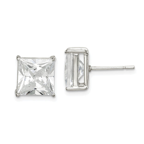 Sterling Silver Stud Earrings with Princess Cut Clear Cubic Zirconia, Classic Square Solitaire Studs Featuring Elegant Design, Polished Finish, Minimalist Jewelry for Women, Everyday Wear