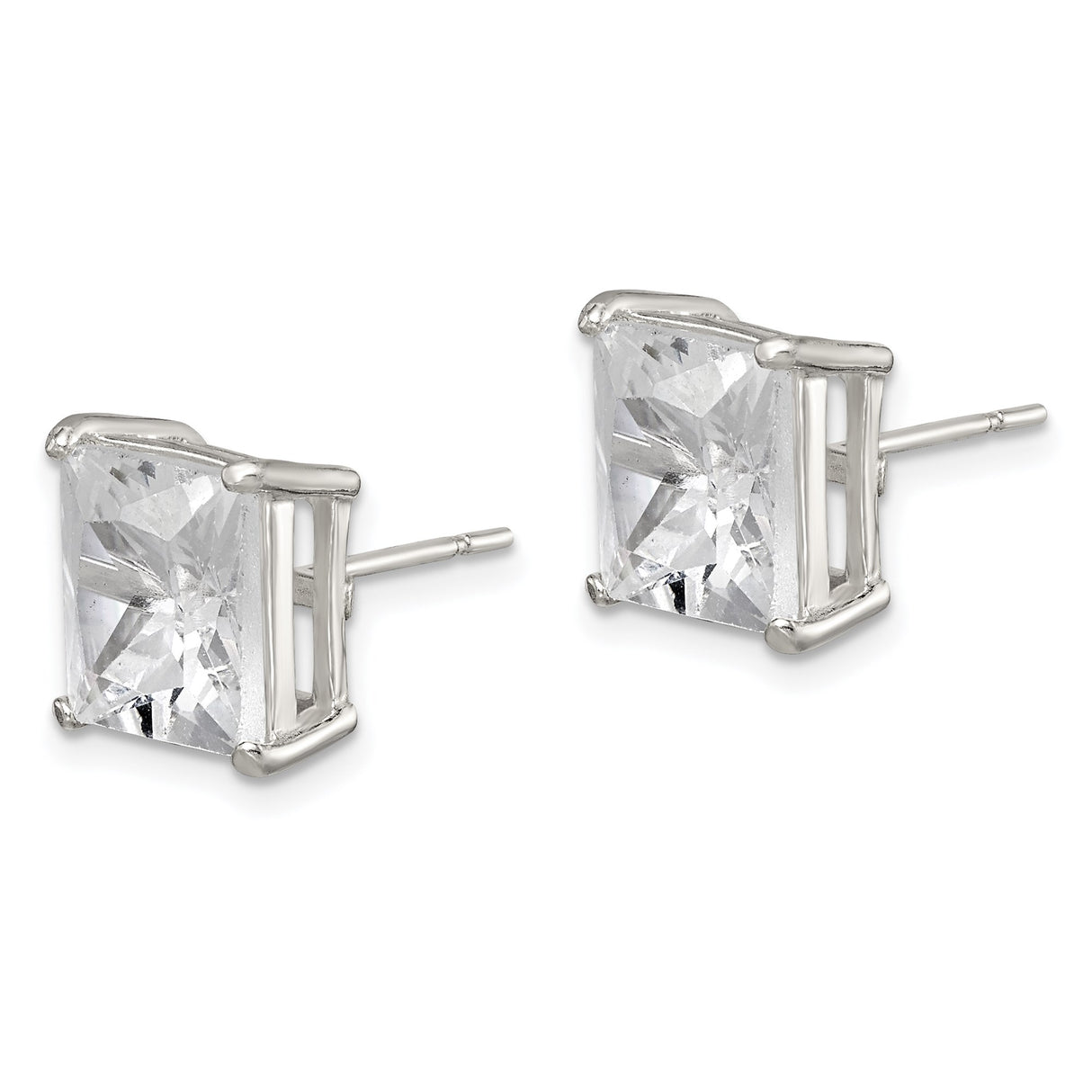 Sterling Silver Stud Earrings with Princess Cut Cubic Zirconia, Square Minimalist Design