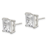Sterling Silver Stud Earrings with Princess Cut Cubic Zirconia, Square Minimalist Design
