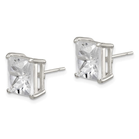 Sterling Silver Stud Earrings with Princess Cut Cubic Zirconia, Square Minimalist Design