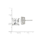 Sterling Silver Stud Earrings with Princess Cut Cubic Zirconia, Square Minimalist Design