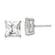Sterling Silver Stud Earrings with Princess Cut Cubic Zirconia, Square Minimalist Design