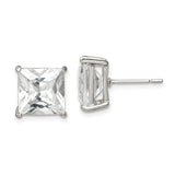Sterling Silver Stud Earrings with Princess Cut Cubic Zirconia, Square Minimalist Design