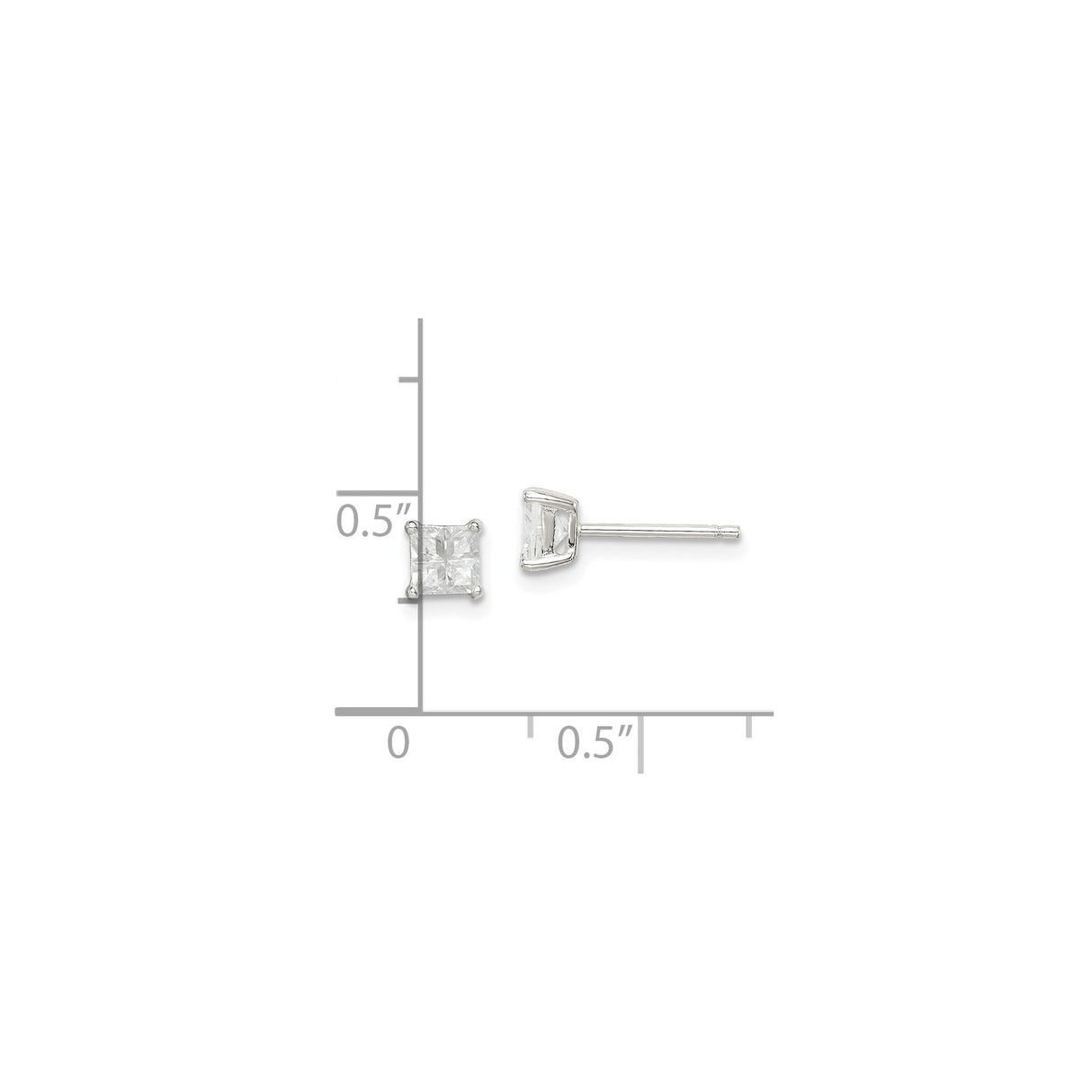 Sterling Silver Stud Earrings with Square Princess Cut Cubic Zirconia, Minimalist Basket Setting