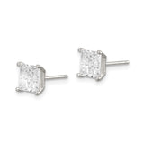 Sterling Silver Square Stud Earrings with Princess Cut Cubic Zirconia, Minimalist Design