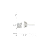 Sterling Silver Square Stud Earrings with Princess Cut Cubic Zirconia, Minimalist Design