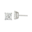 Sterling Silver Princess Cut Stud Earrings with Square Cubic Zirconia, Four Prong Basket Setting