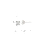 Sterling Silver Princess Cut Stud Earrings with Clear Cubic Zirconia, Square Basket Setting