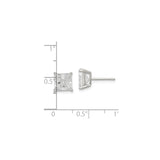 Sterling Silver Stud Earrings with Square Princess Cut Cubic Zirconia, Basket Set Grid Design