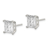 Sterling Silver Square Stud Earrings with Cubic Zirconia, 8mm Princess Cut Geometric Design