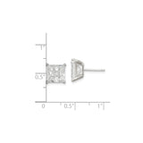 Sterling Silver Square Stud Earrings with Cubic Zirconia, 8mm Princess Cut Geometric Design