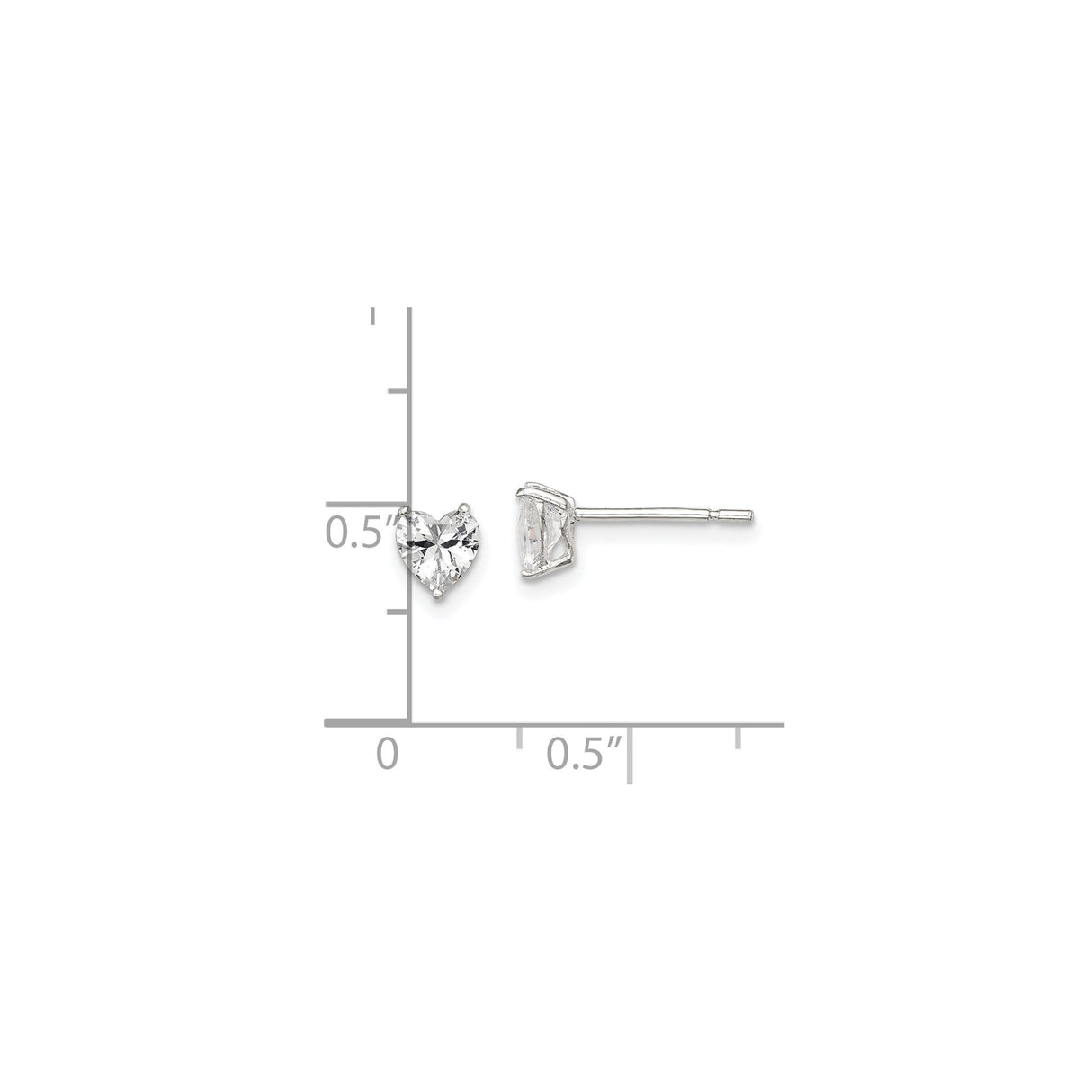 Sterling Silver Heart Stud Earrings with Clear Cubic Zirconia for Women