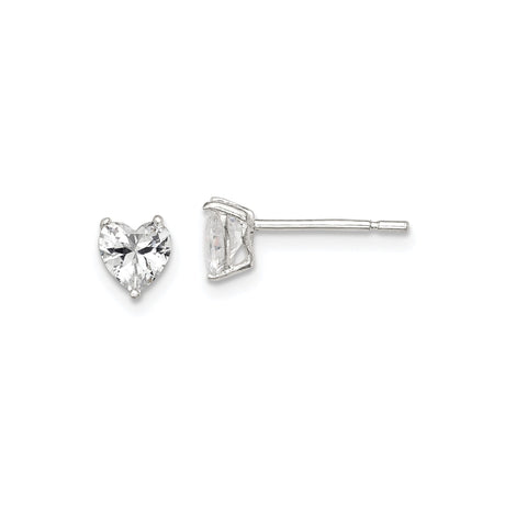 Sterling Silver Heart Stud Earrings with Clear Cubic Zirconia for Women