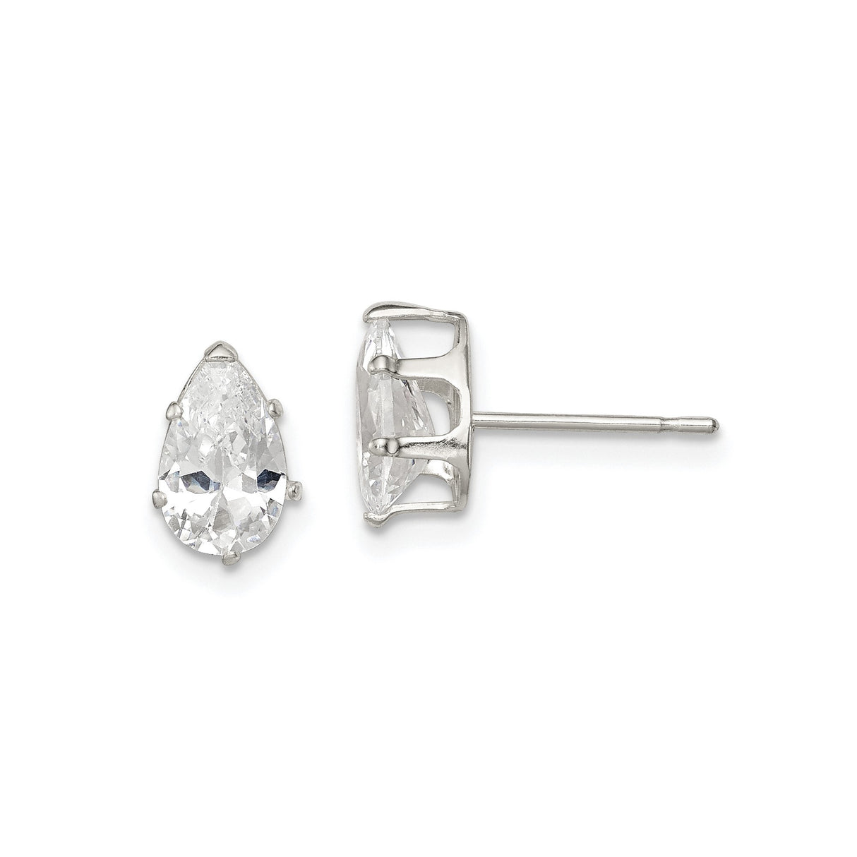 Sterling Silver Pear Shape Stud Earrings with Clear Cubic Zirconia Prong Setting