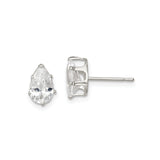 Sterling Silver Pear Shape Stud Earrings with Clear Cubic Zirconia Prong Setting