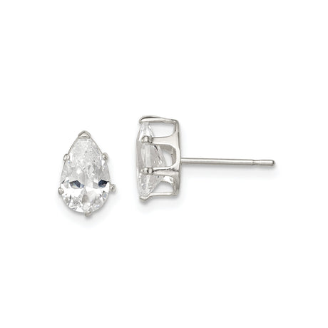 Sterling Silver Pear Shape Stud Earrings with Clear Cubic Zirconia Prong Setting