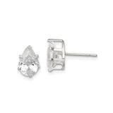 Sterling Silver Tear Drop Cubic Zirconia Stud Earrings for Women, Elegant Pear Shaped Design, Classic Daily Wear Silver Jewelry, Timeless Formal Earrings, Minimal Neutral Tone Fashion Studs