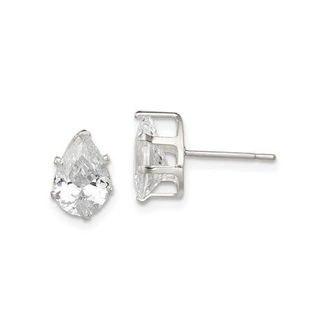 Sterling Silver Tear Drop Cubic Zirconia Stud Earrings for Women, Elegant Pear Shaped Design, Classic Daily Wear Silver Jewelry, Timeless Formal Earrings, Minimal Neutral Tone Fashion Studs