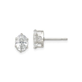 Sterling Silver Stud Earrings with Oval Cut Cubic Zirconia, Classic Four Prong Design for Women