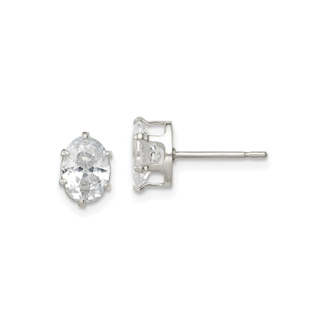 Sterling Silver Stud Earrings with Oval Cut Cubic Zirconia, Classic Four Prong Design for Women