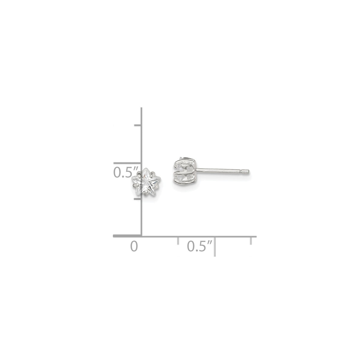 Sterling Silver Star Shaped Stud Earrings with Cubic Zirconia, Six-Pointed Design