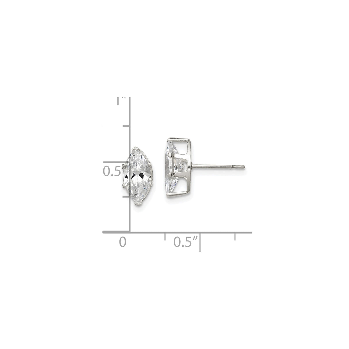Sterling Silver Marquise Cut Cubic Zirconia Stud Earrings, Four Prong, Minimalist Style