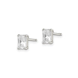 Sterling Silver Rectangular CZ Stud Earrings Basket