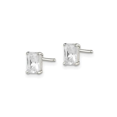 Sterling Silver Rectangular CZ Stud Earrings Basket