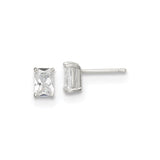 Sterling Silver Stud Earrings with Rectangular Cut Clear Cubic Zirconia in Four Prong Basket Setting, Elegant Minimalist Design for Women, Lightweight Modern Style for Everyday or Formal Wear