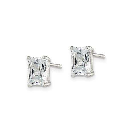 Sterling Silver Rectangular CZ Stud Earrings Basket Setting