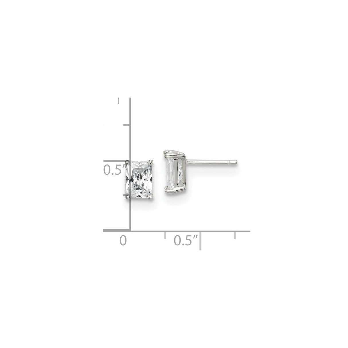 Sterling Silver Rectangular CZ Stud Earrings Basket Setting