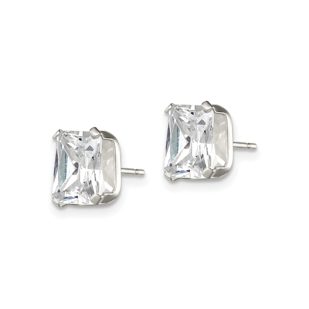 Sterling Silver Stud Earrings with Emerald Cut Cubic Zirconia, Rectangle Basket Set