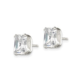 Sterling Silver Stud Earrings with Emerald Cut Cubic Zirconia, Rectangle Basket Set