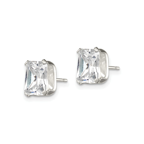 Sterling Silver Stud Earrings with Emerald Cut Cubic Zirconia, Rectangle Basket Set