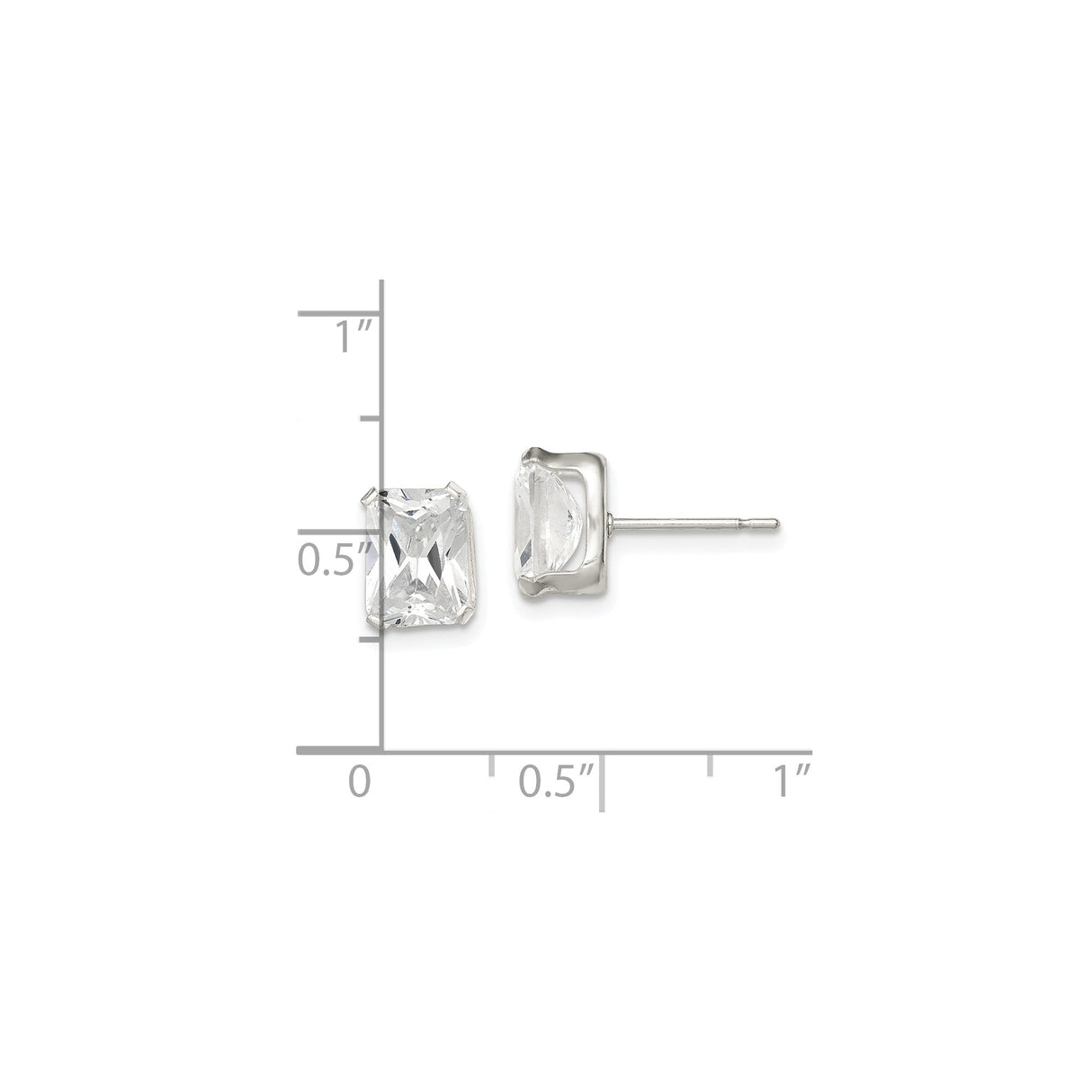 Sterling Silver Stud Earrings with Emerald Cut Cubic Zirconia, Rectangle Basket Set