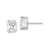 Sterling Silver Stud Earrings with Emerald Cut Cubic Zirconia, Rectangle Basket Set