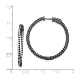 Sterling Silver Hoop Earrings with Cubic Zirconia, Black Plated, Textured Scroll Design