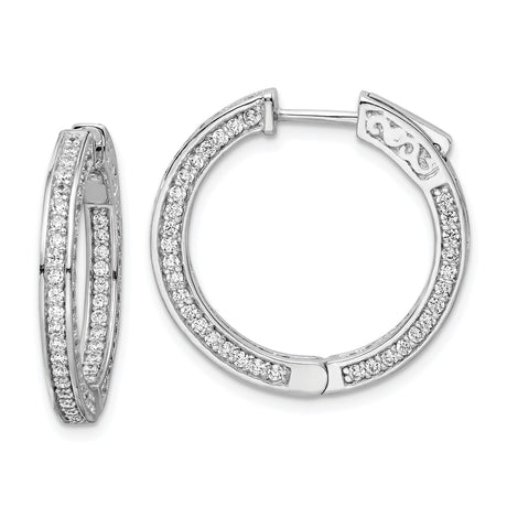 Sterling Silver Hoop Earrings with Double Row Cubic Zirconia, Channel Set Round Design