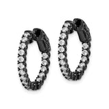Sterling Silver Hoop Earrings with Cubic Zirconia, Black Rhodium Plated, In and Out Design