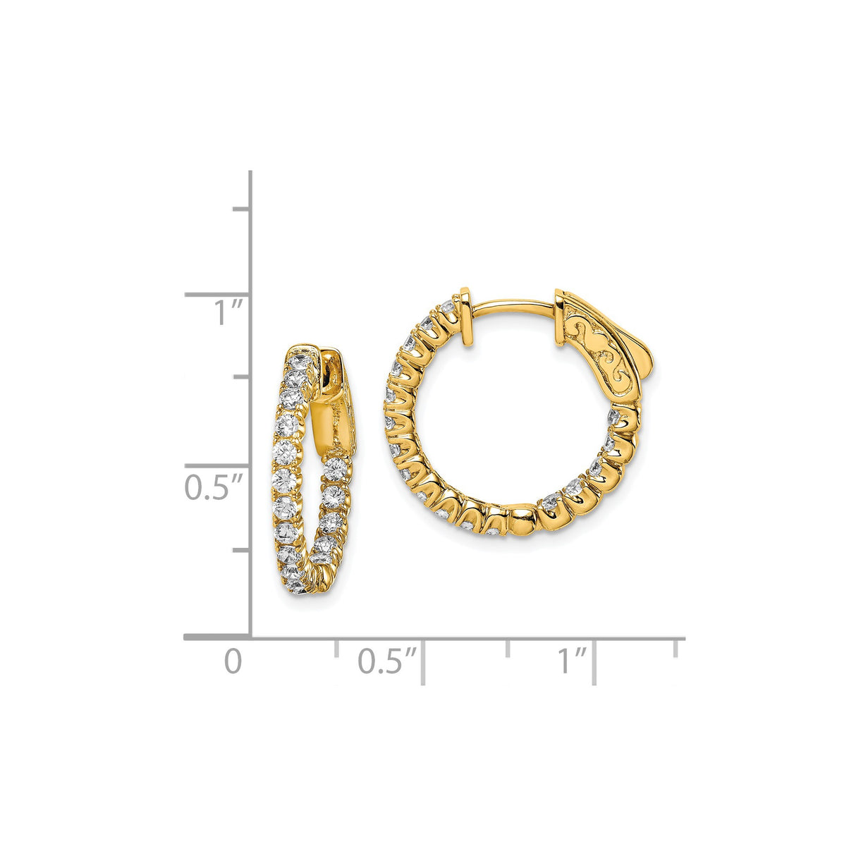 Sterling Silver Hoop Earrings with Cubic Zirconia, Scroll Design, Latch Closure