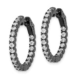 Sterling Silver Black Plated Hoop Earrings with Cubic Zirconia, Modern Front-Facing Design