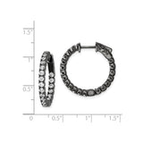 Sterling Silver Black Plated Hoop Earrings with Cubic Zirconia, Modern Front-Facing Design