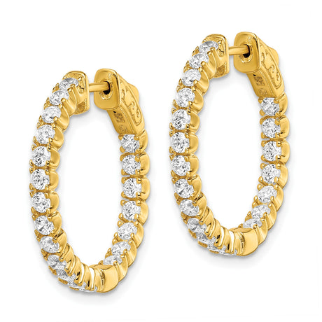 Sterling Silver Hoop Earrings with Round Cut Cubic Zirconia, Prong Set, Latch Back Closure
