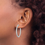 Sterling Silver Hoop Earrings with Cubic Zirconia, Prong Set In and Out Style