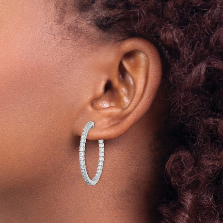 Sterling Silver Hoop Earrings with Cubic Zirconia, Prong Set In and Out Style